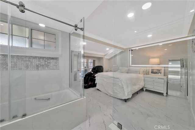 15803 Silvergrove Dr, Whittier, CA 90604 - bedroom with crown molding, recessed lighting, and marble finish floor