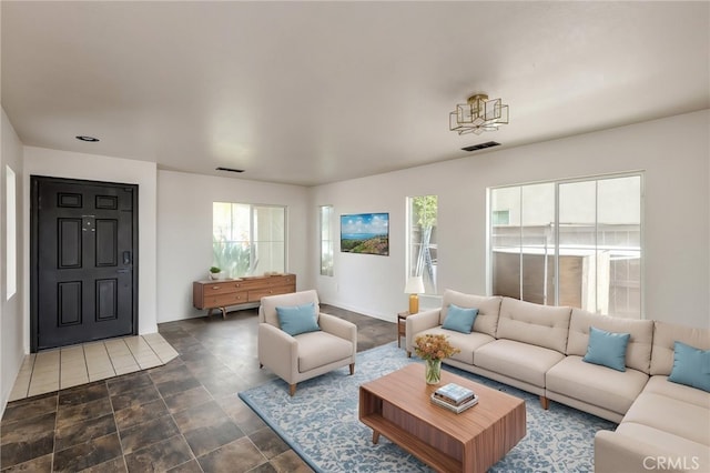 living area with visible vents
