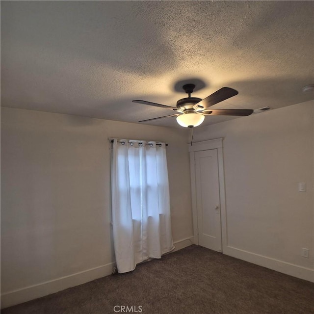 804 S Mayo Ave, Compton, CA 90221 - unfurnished room with a textured ceiling, baseboards, a ceiling fan, and dark carpet