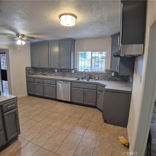 804 S Mayo Ave, Compton, CA 90221 - kitchen with backsplash, gray cabinets, a sink, and dishwasher