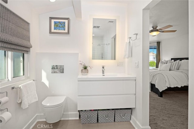 108 N Hacienda Ave, Glendora, CA 91741 - bathroom with a sink, baseboards, toilet, and a ceiling fan