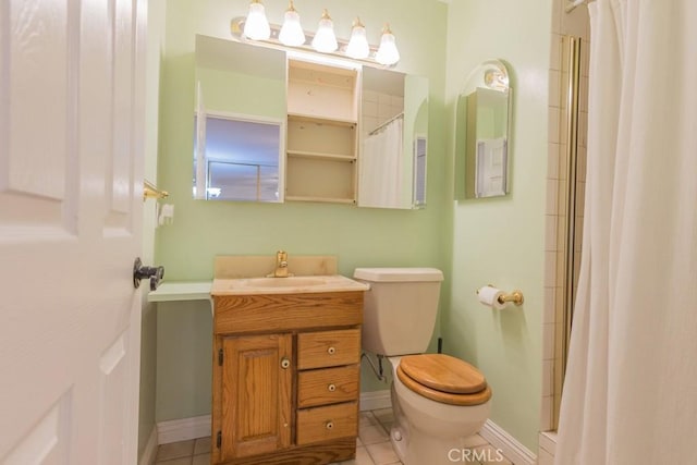 22437 Haynes St, West Hills, CA 91307 - bathroom featuring vanity, toilet, a shower with curtain, and tile patterned floors
