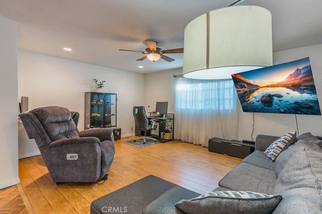 22437 Haynes St, West Hills, CA 91307 - living area with ceiling fan, baseboards, light wood-type flooring, and recessed lighting