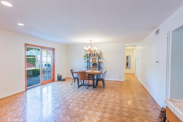 22437 Haynes St, West Hills, CA 91307 - dining area featuring baseboards, recessed lighting, a chandelier, and visible vents