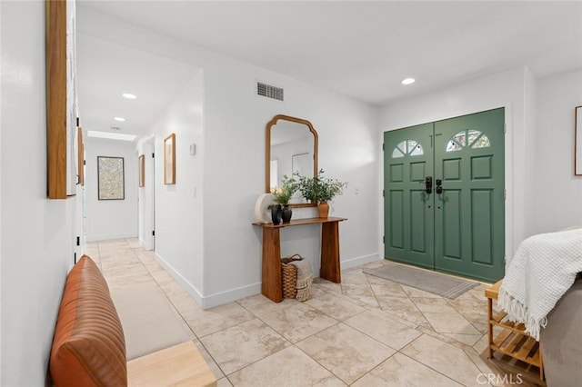 6582 Corrine Cir, Huntington Beach, CA 92647 - foyer with baseboards, marble finish floor, recessed lighting, and visible vents