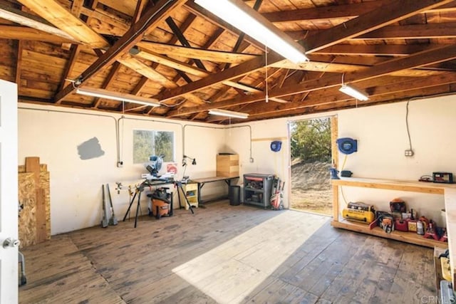 garage featuring wooden ceiling