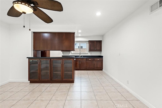 572 E Ghent St, San Dimas, CA 91773 - kitchen featuring light tile patterned flooring, ceiling fan, visible vents, and recessed lighting