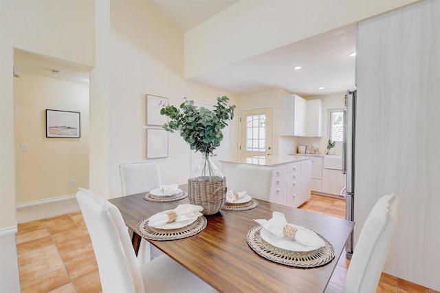 1982 Fairlee Dr, Encinitas, CA 92024 - dining space with light tile patterned flooring, recessed lighting, and baseboards