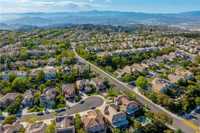 birds eye view of property featuring a mountain view and a residential view