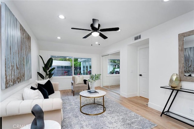 1061 Colby Cir, Thousand Oaks, CA 91362 - living room featuring wood finished floors, recessed lighting, baseboards, and a ceiling fan