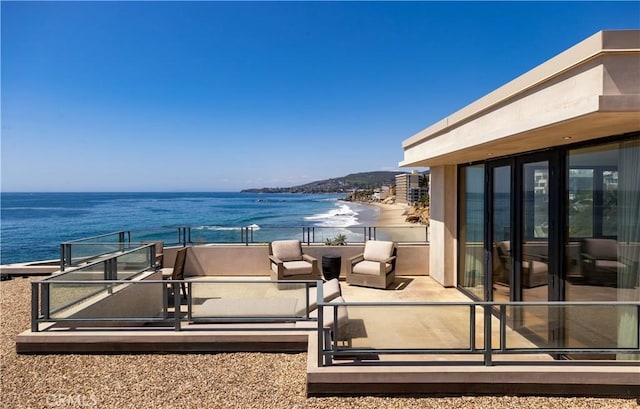 exterior space with a water view