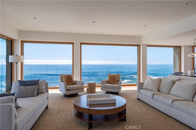 living room with a water view