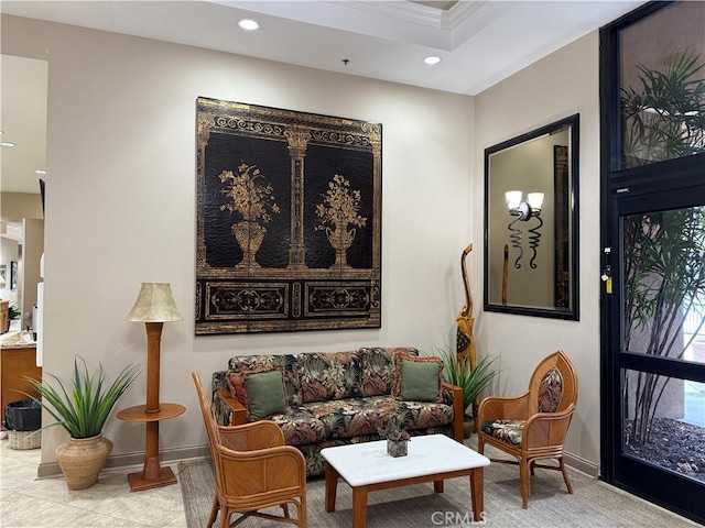 interior space with baseboards and recessed lighting