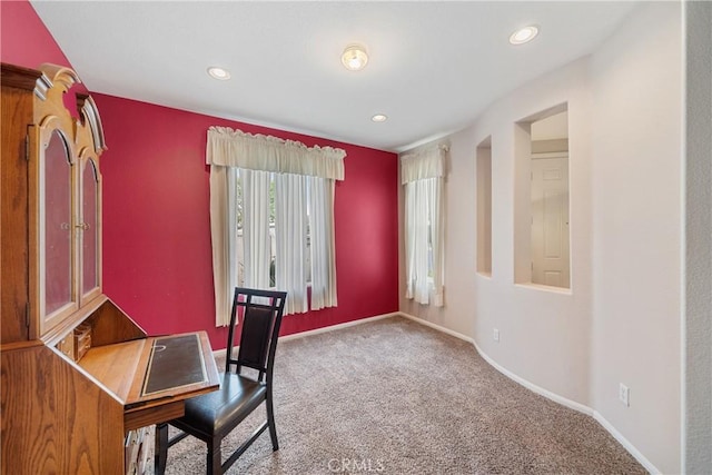 office featuring recessed lighting, carpet, and baseboards