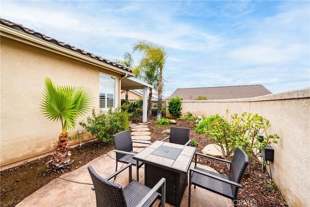 view of patio featuring outdoor dining space and a fenced backyard