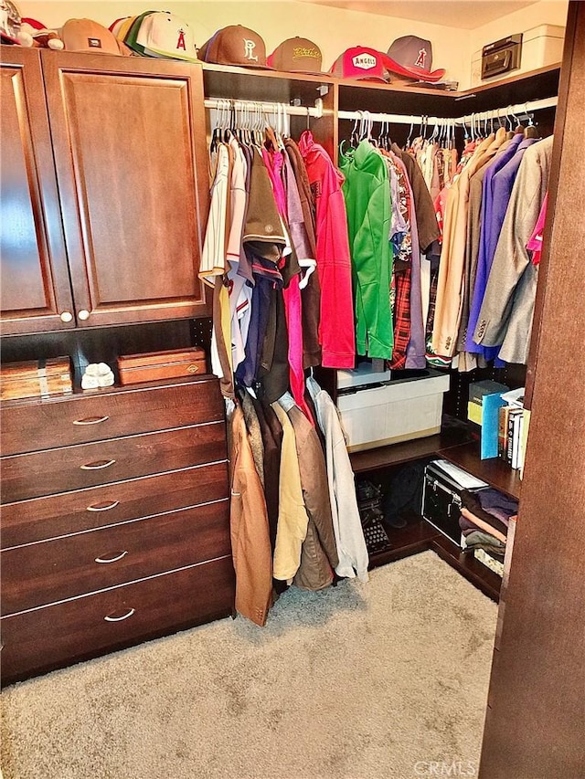 walk in closet featuring carpet