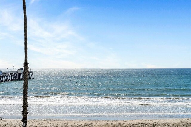 view of water feature with a beach view