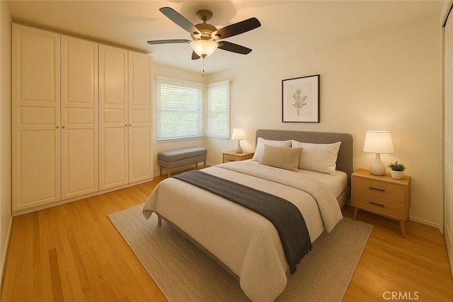 17557 Gilmore St, Lake Balboa, CA 91406 - bedroom with light wood-type flooring, baseboards, and a ceiling fan
