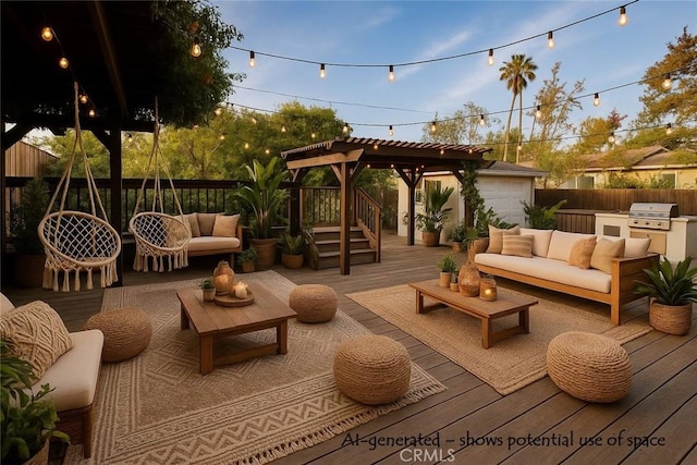 17557 Gilmore St, Lake Balboa, CA 91406 - wooden deck featuring an outdoor hangout area and a pergola