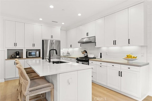 112 Gemstone, Irvine, CA 92620 - kitchen with a sink, light wood-style floors, stainless steel appliances, and under cabinet range hood