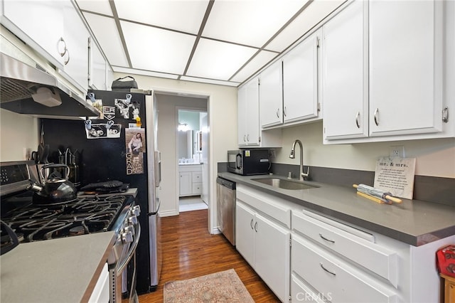 985 S Idaho St Unit 46, La Habra, CA 90631 - kitchen featuring appliances with stainless steel finishes, under cabinet range hood, a sink, and white cabinetry