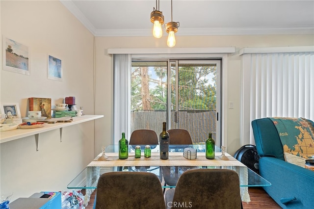 985 S Idaho St Unit 46, La Habra, CA 90631 - dining room featuring wood finished floors and ornamental molding