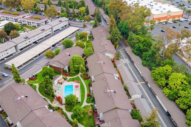 985 S Idaho St Unit 46, La Habra, CA 90631 - aerial perspective of suburban area featuring a pool area