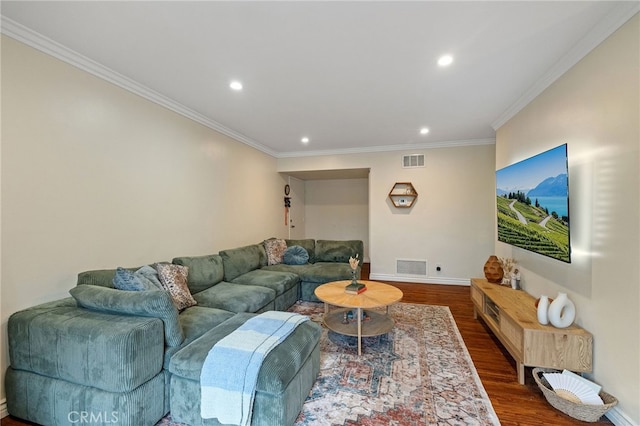 985 S Idaho St Unit 46, La Habra, CA 90631 - living room with ornamental molding, dark wood finished floors, recessed lighting, and baseboards