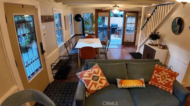 810 Lake Dr, Lake Arrowhead, CA 92352 - dining room featuring stairs and ceiling fan