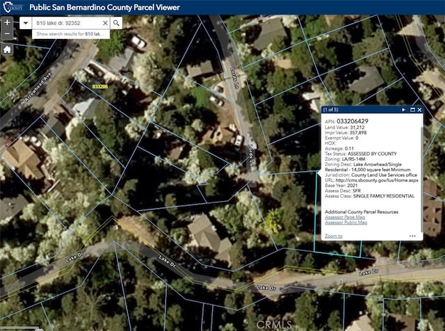 810 Lake Dr, Lake Arrowhead, CA 92352 - aerial view of property's location