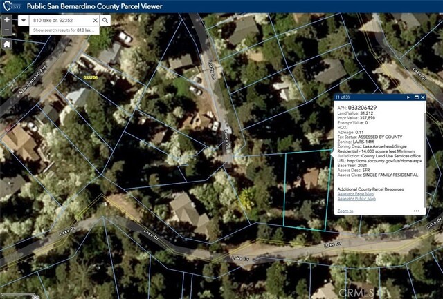 810 Lake Dr, Lake Arrowhead, CA 92352 - map of property location