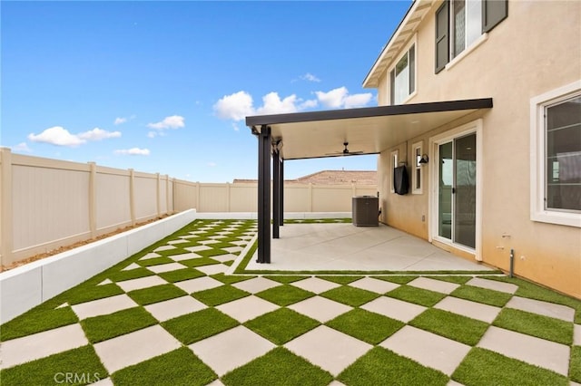 31768 Constellation Dr, Menifee, CA 92586 - view of patio / terrace with ceiling fan and central AC