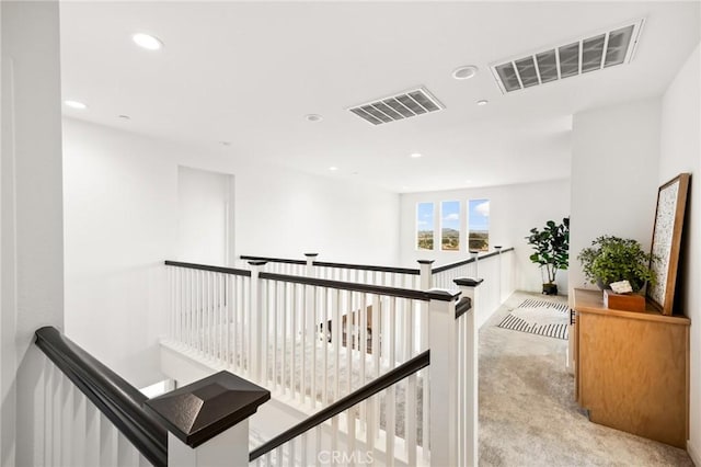 31768 Constellation Dr, Menifee, CA 92586 - hall with an upstairs landing, carpet floors, and recessed lighting