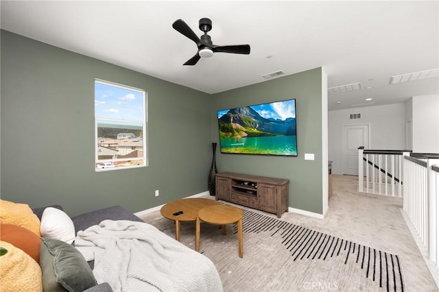 31768 Constellation Dr, Menifee, CA 92586 - living room with ceiling fan, baseboards, and carpet flooring