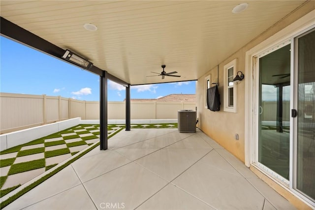 31768 Constellation Dr, Menifee, CA 92586 - view of patio / terrace with a fenced backyard, ceiling fan, and central AC