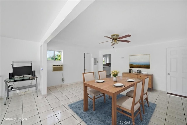 1745 College View Pl, Los Angeles, CA 90041 - dining room with baseboards, a ceiling fan, light tile patterned flooring, and an AC wall unit