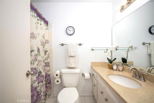 6572 Mcnutt Way, Cypress, CA 90630 - bathroom featuring toilet, vanity, curtained shower, and tile patterned floors