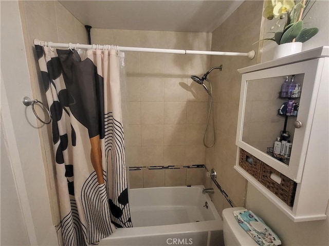 bathroom with shower / bath combination with curtain