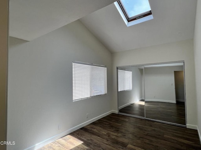 333 Highland Dr, Oxnard, CA 93035 - unfurnished bedroom with a skylight, lofted ceiling, wood finished floors, and a closet