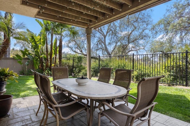 view of patio featuring outdoor dining area and a fenced backyard