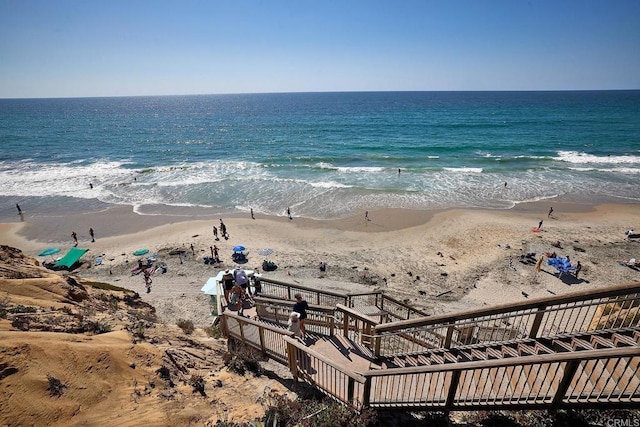 view of water feature featuring a beach view