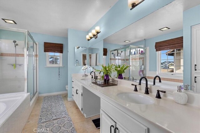 bathroom featuring a shower stall, a healthy amount of sunlight, and a sink