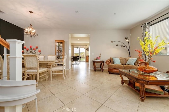 22620 Dragonfly Ct, Saugus, CA 91350 - living room with a chandelier and light tile patterned floors
