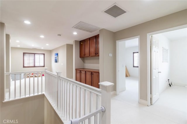34072 Lily Rd, Yucaipa, CA 92399 - hallway featuring an upstairs landing, light carpet, recessed lighting, and baseboards
