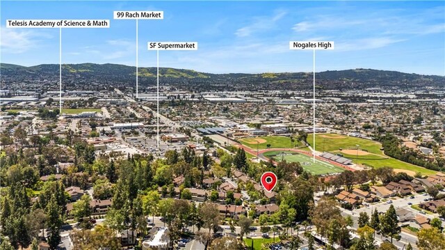aerial view featuring a mountain view