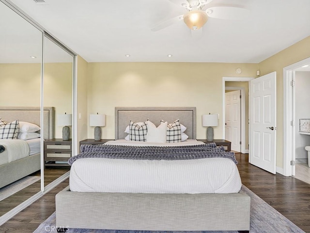 31062 Flying Cloud Dr, Laguna Niguel, CA 92677 - bedroom featuring a ceiling fan, baseboards, wood finished floors, and a closet