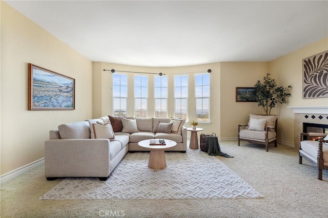 2438 Vista Del Sol Ln, Verne, CA 91750 - living room with baseboards, a tiled fireplace, and carpet