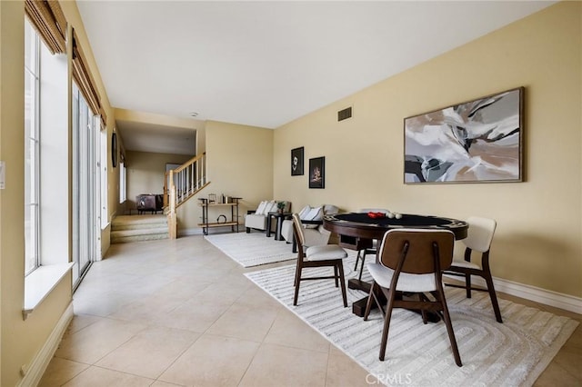 2438 Vista Del Sol Ln, Verne, CA 91750 - dining space featuring stairs, baseboards, visible vents, and tile patterned flooring