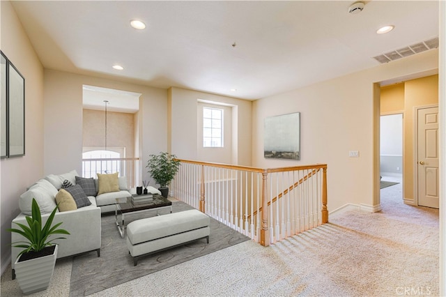 2438 Vista Del Sol Ln, Verne, CA 91750 - living area with visible vents, an inviting chandelier, baseboards, recessed lighting, and carpet flooring