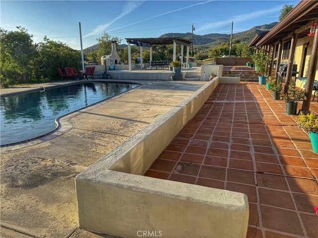28015 Old Mine Rd, Ranchita, CA 92066 - outdoor pool with a mountain view, a pergola, and a patio